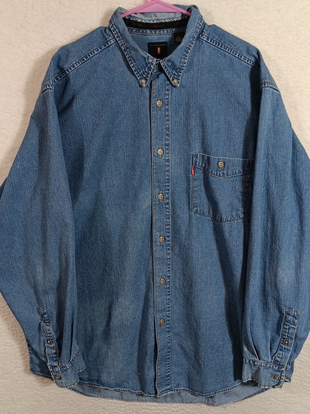 Vintage 90s Levis Shirt Mens XL Blue Denim Red Tap Metal Button Oversized Work